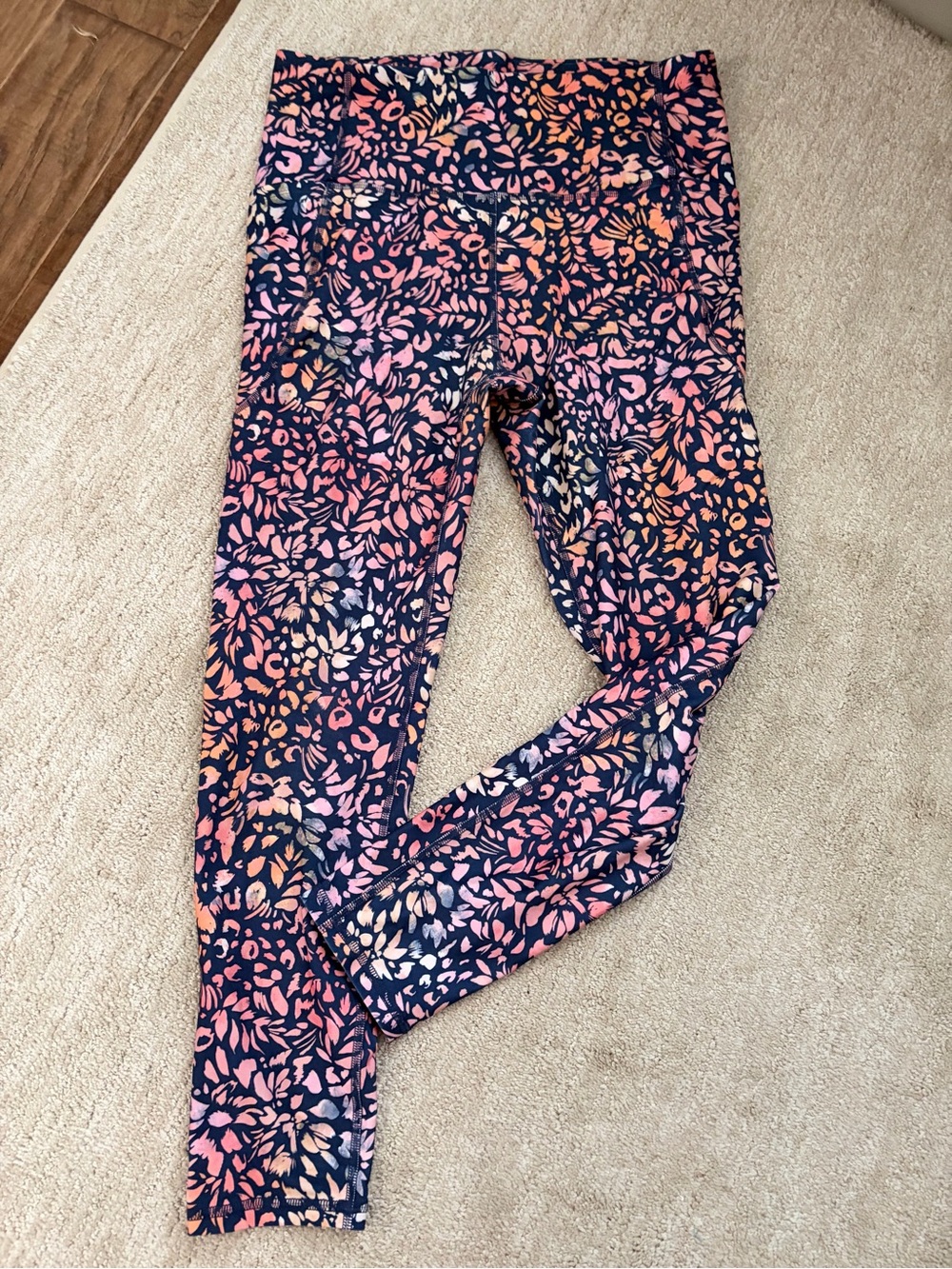 Floral Print Leggings - Navy with Pink & Coral Accents